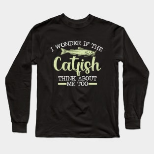 funny catfish - i wonder if catfish think about me to Long Sleeve T-Shirt